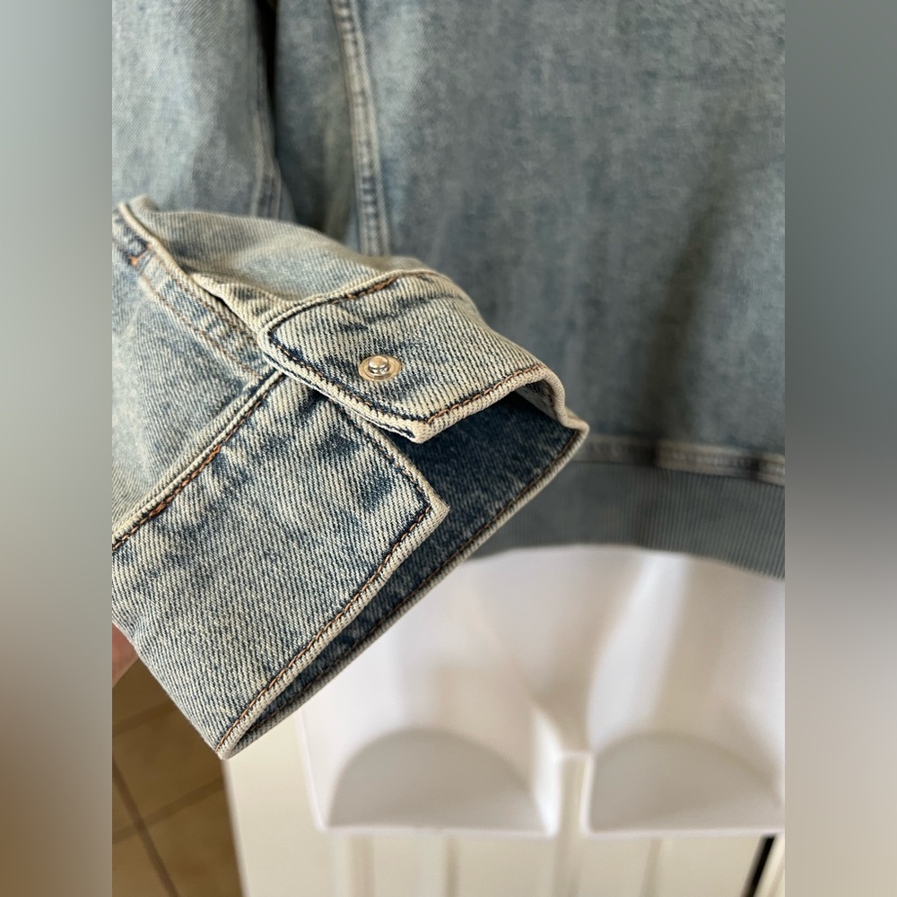Good American Cropped Ribbed Trims Relaxed Fit Denim Jacket 2XL - Picture 10 of 14